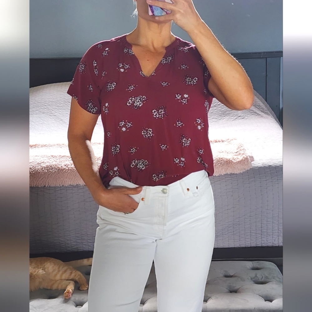 Burgundy floral blouse